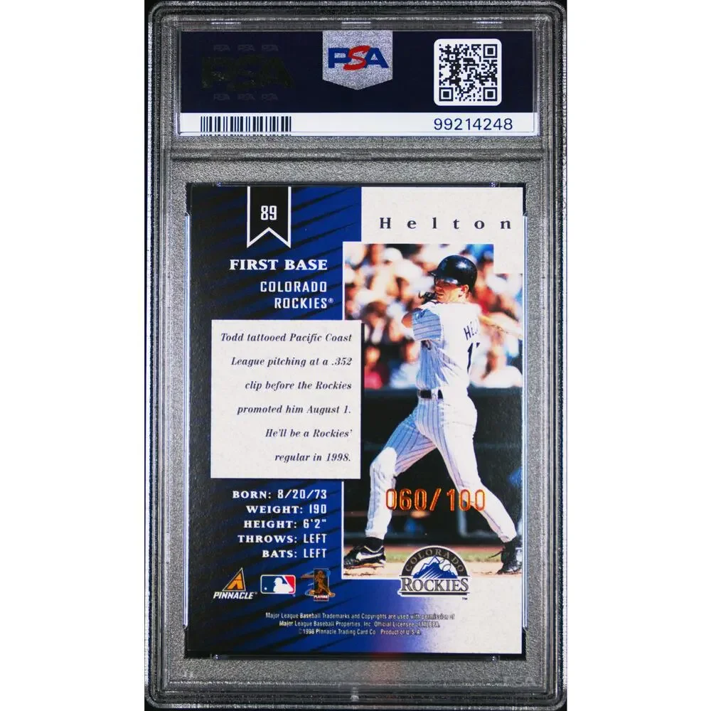 1998 Zenith Z-Gold #89 Todd Helton RC 60/100 PSA 8 Colorado Rockies - Pop 2